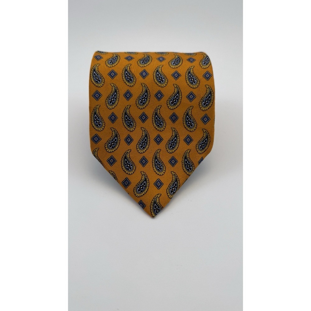 JZ Richards Tie Men's Silk Orange Multicolor Paisley Hand Made in USA 60"